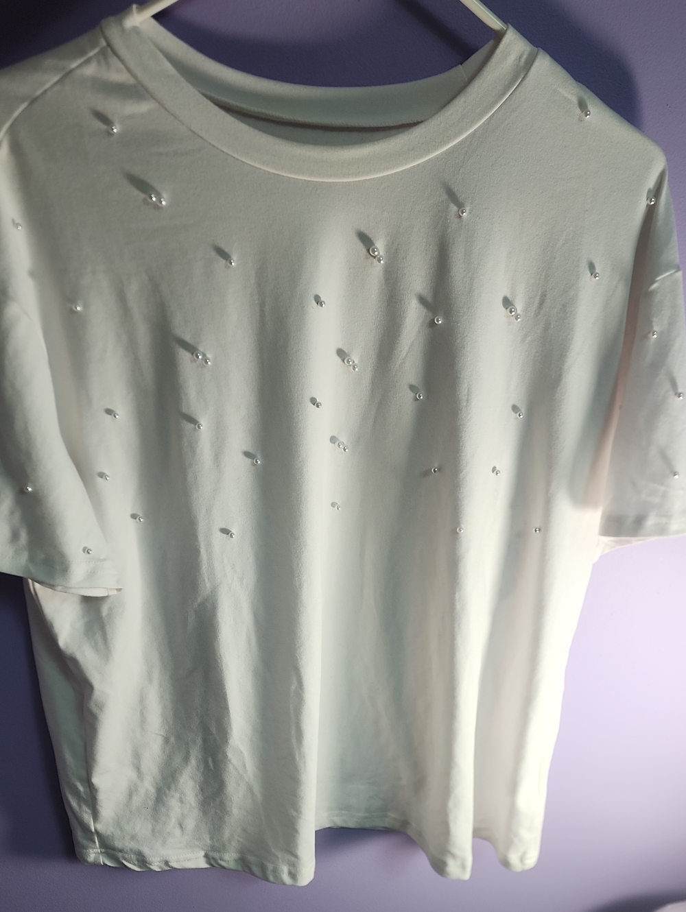 SHEIN White Pearl Bead-Embellished Short Sleeve